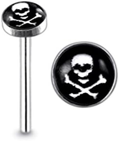20 Pieces 3MM Prirate Skull Logo 22 Gauge Sterling Silver Straight Nose Pin