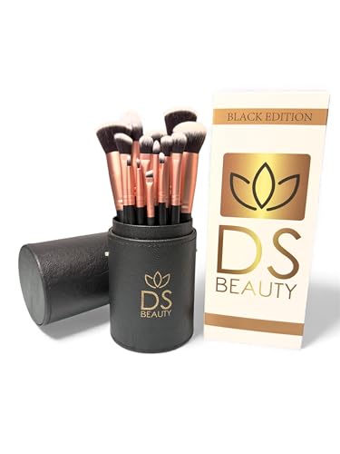 DS BEAUTY Lot de 14 pinceaux de maquillage professionnels – doux, hypoallergéniques, pour fond de teinte, fards à paupières et poudre en étui élégant et portable – idéal pour les débutants et les