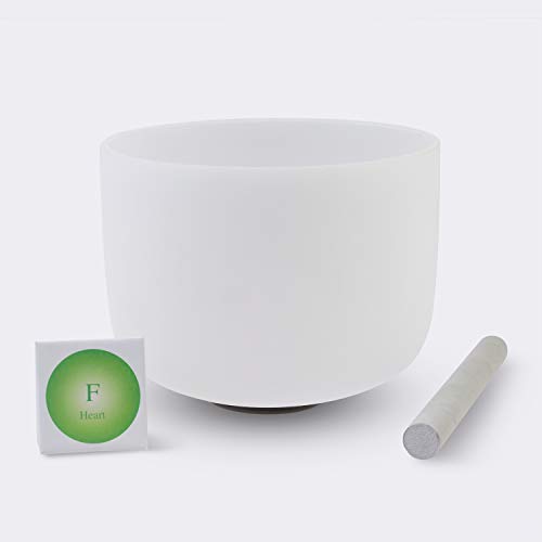 TOPFUND Singing Bowls F Note Crystal Singing Bowl Heart Chakra 10 inch (O ring and Suede Sticker or Rubber Mallet Included)