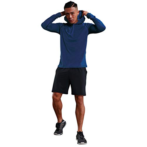 Gerlobal Mens Gym Workout Active Muscle Bodybuilding Long Sleeve Hoodies Casual Hooded Sweatshirts Royal Blue Large