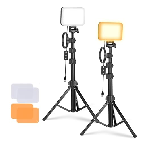NEEWER Basics 2 Pack LED Video Light Panel Lighting Kit, Bi Color Dimmable Portable Studio Lights with Stands & Filters, 3200K-5600K 750lux CRI95 for Video Recording Live Streaming Photography, BP66