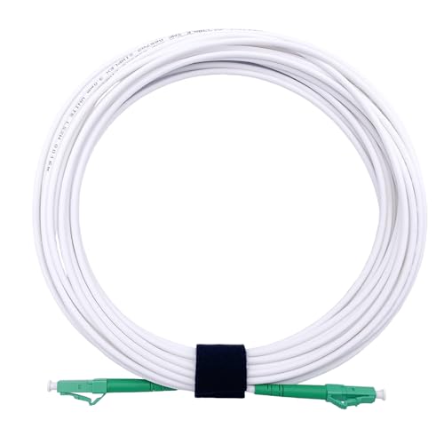 Elfcam® Fibre Optic Cable Simplex LC/APC 8° to LC/APC 8° Connector, 9/125 μm OS2 Patch Cable LSZH, FTTH Fibre Optic Cable, White (10 m)
