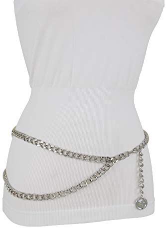 TFJ Women Fashion Skinny Belt High Waist Hip Silver Metal Chain Coin Charm Buckle XS S M