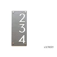 Modern House Numbers, Concrete with White Acrylic - Vertical - Contemporary Home Address -Sign Plaque - Door Number