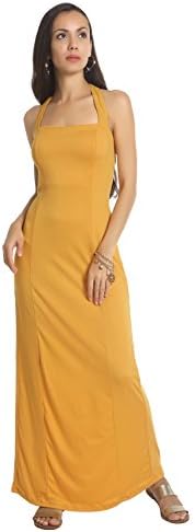 AARA Maxi Dress with Neck Tie Halter Neck Long Dress Back Slit Split