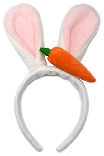Bendable Bunny Ears - Quality Guarantee - Headband with Carrot for Adult Kids Boy Girl Toddler and Dog by Ecluv | Unique Look for Bunny Rabbit Costume (White)