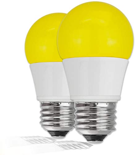 TCP 5 Watt LED Yellow Bug Light Bulbs | Energy Efficient (40W Equivalent) | A15 Yellow Bulb E26 Base | Non-Dimmable | Pack of 2