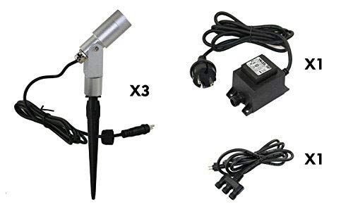 GARTUS® 3er Komplettset 3X 3W LED Strahler Aluminium "Flavius" Silber 3000K 12V AC/DC mit Erdspieß | Außenlampe zur Beleuchtung von Garten, Terrasse, Pflanzen, Wegen, Teich – Bild 6