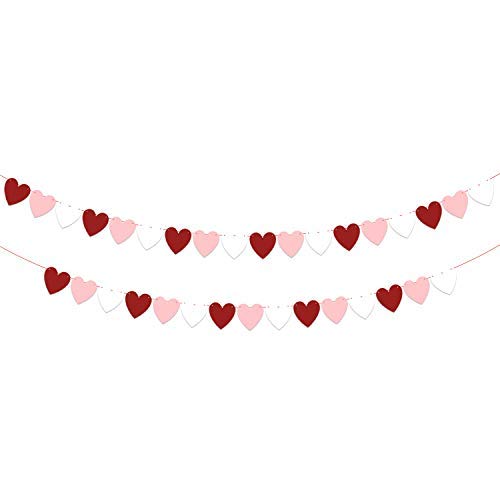 KatchOn Felt Heart Garland Banner Decorations â€“ Pack of 33, No DIY | White, Pink and Red Paper Felt Garland | Great for Valentines Day DÃ©cor Supplies, Anniversary Backdrop and Wedding