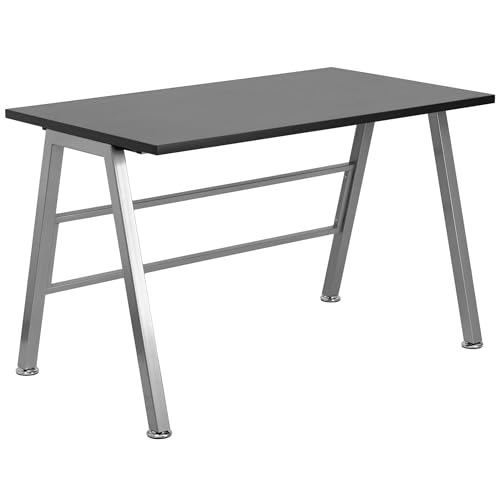 Flash Furniture High Profile Desk, Metal, Black Laminate Top/Silver Frame, 127 x 76.2 x 10.16 cm