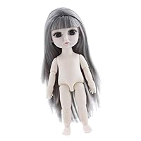 Toygogo 1:3 Joints Girl Doll Body Part and Head Accessory, 16cm Model for Dress Up Parties Outfits Costumes Replacement - Gray Straight Hair