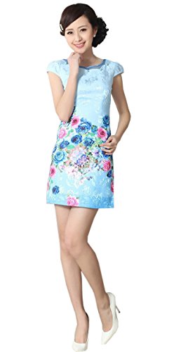 Soyoo Women's Chinese Dress Classic Above Knee Cheongsam Blue