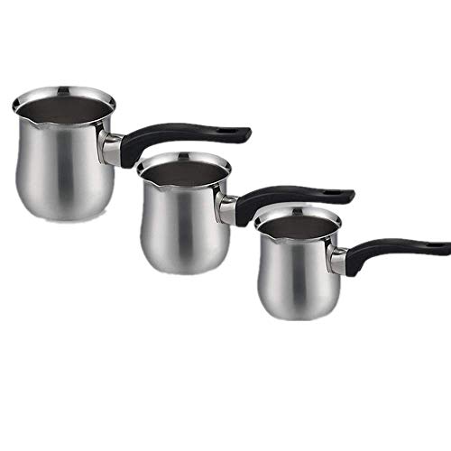 YUSDP 3 Set of Stainless Steel Saucepan Milk Warmer Mini Butter Melting Pot with Side Spouts for Easy Pour with Ergonomic Handle Coffee Sauce Pan Pouring Decanter