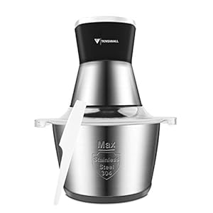 Food Processor, Tenswall Mini Chopper with 2.0L Stainless Bowl, 4 Bi-Level Blades, 2 Speed, 350W, Silver/Black-2 Years Warranty