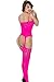 ZIUMUDY Women's Sexy Fishnet Crotchless Strap Floral Bodystocking Stretch Tights (Rose)