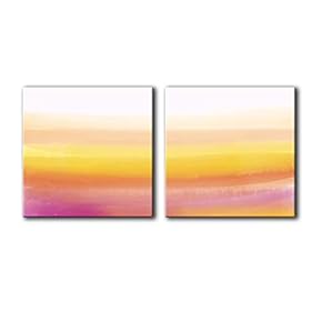 2 Panel Square Canvas Wall Art - Abstract Yellow and Pink Light Color - Giclee Print Gallery Wrap Modern Home Art Ready to Hang - 12"x12" x 2 Panels