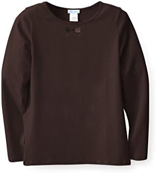 Petite Amelia Little Girls Long Sleeve Embroidery Bow Top, Size 8, Brown Chocolate Coffee