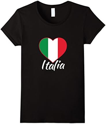 Womens ITALIA T-shirt - I Love Italy - Italian Heart - Italian Flag Medium Black