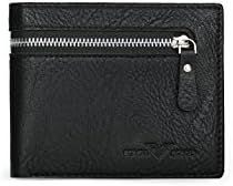 Mens Leather Wallets RFID Blocking Trifold Coin Wallet with ID Window (Hilo-Black)