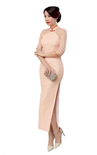 ACVIP Women's Half Sleeve Lace Long Cheongsam Qipao Evening Wedding Dress Gown