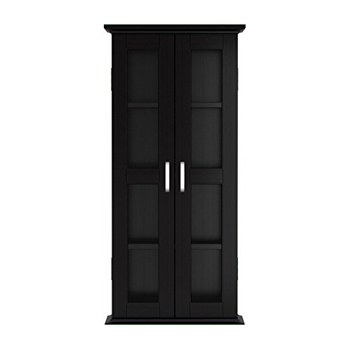 Ryan Rove Kirkwell 41â€ Wood Bookcase Multimedia Organizer Shelf DVD Media Storage Tower with Doors in Black