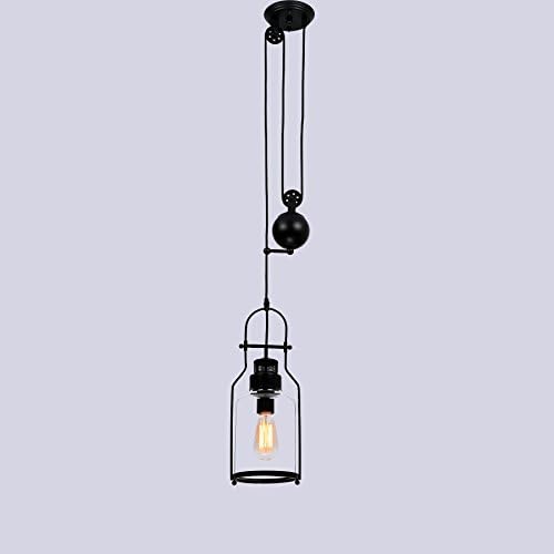 CEENWE Retro Industrial Loft Lantern 1-Light Pulley Pendant Light Adjustable Wire Retractable Lamps 