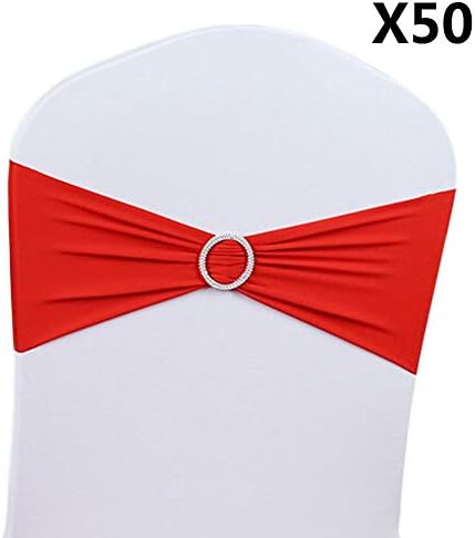 Currentiz 50pcs Chair cover Band with Buckle Slider Sashes Bow Elastic Spandex Chair Cover Sashes Bows For Wedding Home Party Decorations