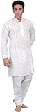 Exotic India Star-White Kurta Pajama with Lukhnavi Chik