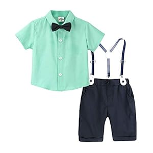 mintgreen Baby Jongen Heer Kleding Set Korte Mouw Vlinderdas Shirts Jarretel Broek Trouwpak, Maat: 1-4 Jaar
