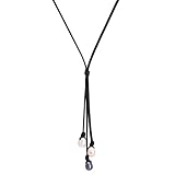 3 Cultured Pearls Pendant Necklace on Black Suede Leather Cord Beaded Y-shaped Jewelry for Women by Aobei