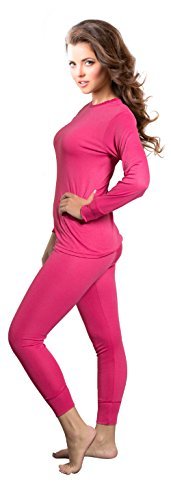 Rocky Womens Thermal 2 Pc Long John Underwear Set Top and Bottom Smooth Knit (X-Small, Hot Pink)