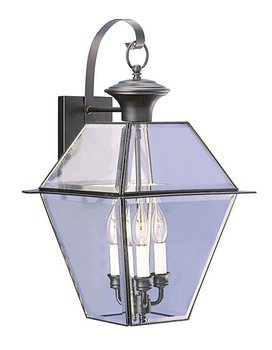 Livex Lighting 2381-04 Westover 3 Light Outdoor Black Finish Solid Brass Wall Lantern with Clear Beveled Glass