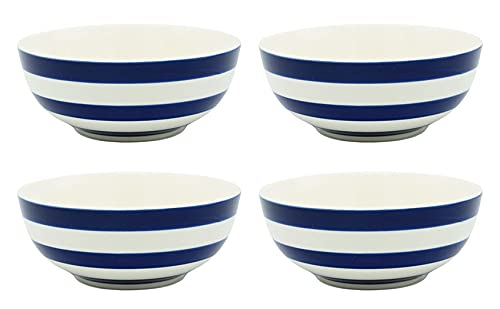 HM Gift Co HAND MADE Blue and White Striped Soup & Cereal Bowls Set of 4
