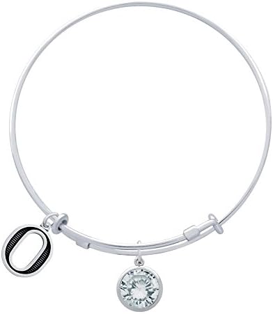 Jenaforte © .925 Sterling Silver Expandable Charm Bangle Birthstone &amp; Initial Charms O-APR