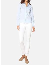 Pantalones vaqueros para dama con cintura media y tobillo de color blanco