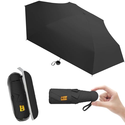 ESRAIN Paraguas de Bolsillo Reforzadopara Lluvia y Sol,Mini Sombrilla Plegable con Protección UV,Resistente al Viento y Lluvia,Tamaño de La Palma,Fácil de Llevar,Ligero y de Pequeño Tamaño