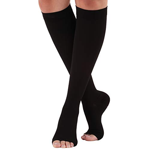 Made in The USA â€“ Opaque Compression Socks, Knee-Hi - Firm Medical Support Hose - Open Toe, 20-30 mmHg Graduated Compression Stockings (Size: XL, Beige) Support Stockings for Men and Woman