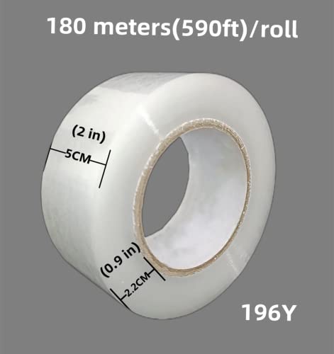 HULPPRE 2pack 180meters/Roll 2" x 196 Yards，Heavy Duty Clear Packing Tape with Dispenser, Designed for Packing, Shipping Mailing,Moving,Strong Sealing Adhesive,No Splitting or Tearing,Long Lasting