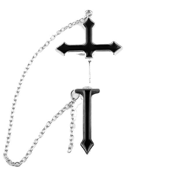 Outletissimo Gothic Punk Black Cross Earring With Rock Pendant Chain EMO ET135