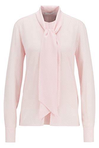 BOSS Womens Batus Monogram-Print Blouse in Silk with tie-Neck Detail