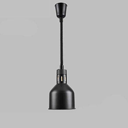 Adjustable Commercial Food Warm Lamp, Retractable Hanging Chandelier, Food Heat Lamp for Buffet Food Court Restaurant, 250W Bulb and 17cm Lampshade,Black