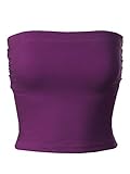 MixMatchy Women's Solid Casual Summer Side Shirring Scrunched Built-in Bra Tube Top