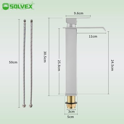 SOLVEX Monomando para Lavabo, Grifo para Lavabo de Baño, Llaves para Lavabo de Baño, Mezcladora para Lavabo Baño con Líneas de Suministro, Grifo de Baño Cascada, Acabado Cromo Espejo, SP-10054