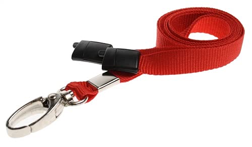 Identity-Plus: Metal Lobster Clip Lanyard Neck Strap with Safety Breakaway (Red, 10 pcs)
