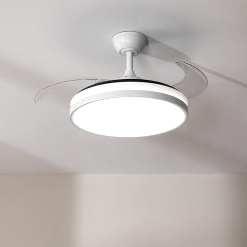 Ventilador de Techo con Luz Energysilence Aero 4300 Invisible White. 35W, 6 Velocidades, Aspas Retráctiles, Mando a Distancia, Temporizador, Luz Led Integrada, Intensidad Lumínica Regulable