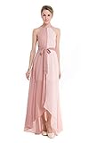 CoCo fashion Women's Summer Chiffon Halter Neck Sleeveless Maxi Dress with Belt