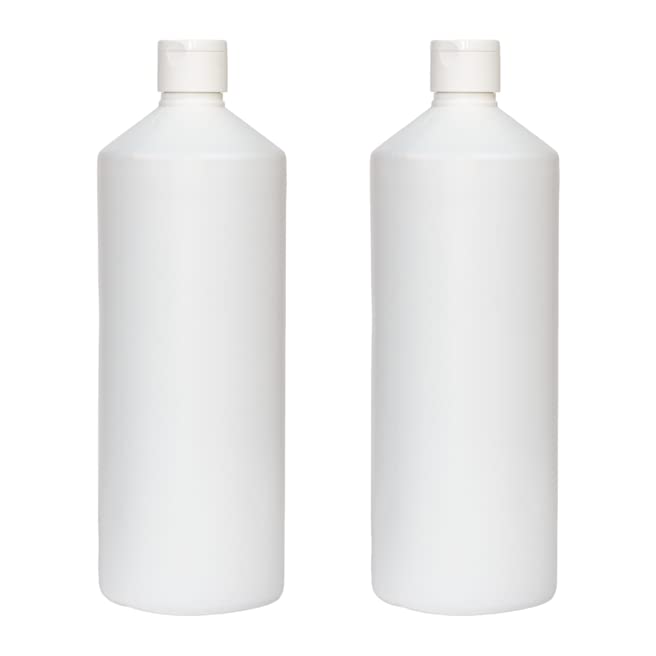Palm Safe 2pcs 1 Litre HDPE Durable Plastic Bottles BPA Free Refillable Reusable with Non Leak Flip Caps for Liquids