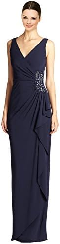 Teri Jon Jersey Draped Ruffle Beaded Evening Gown Dress