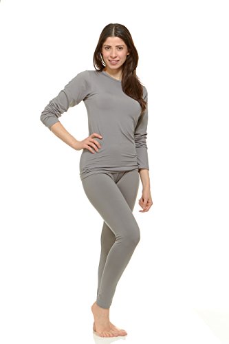 Thermajane Women's Ultra Soft Thermal Underwear Long Johns Set with Fleece Lined (Medium, Grey)