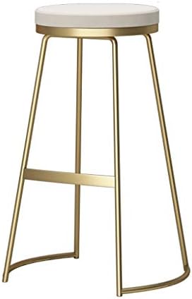 High Stool Round Barstools Chair Footrest White Upholstered Dining Chairs as Stool for Kitchen | Pub | Breakfast Stool | Gold Metal Legs | Max Load 150kg